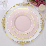 8inch Rose Gold Plastic Dessert Salad Plates, Disposable Tableware Round With Gold Scalloped Rim