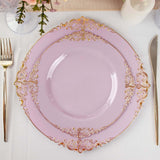 Lavender Lilac Gold Leaf Embossed Baroque Plastic Dessert Plates, Disposable Round Appetizer Plates