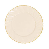 10 Pack 7.5" Ivory Gold Flair Rim Disposable Salad Plates, Round Plastic Dessert Plates#whtbkgd