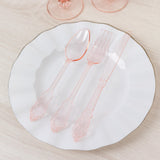 72 Pcs Plastic Silverware Set in Baroque Style Transparent Blush