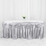 14ft Silver Pleated Satin Double Drape Table Skirt