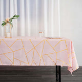 60"x102" Blush Rectangle Polyester Tablecloth With Gold Foil Geometric Pattern