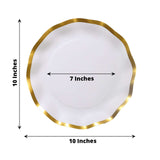 25 Pack | 10inch Matte White / Gold Wavy Rim Disposable Dinner Plates, Round Paper Party Plates