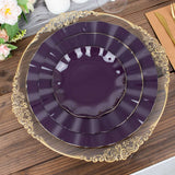 10 Pack | 9inch Purple Heavy Duty Disposable Dinner Plates with Gold Ruffled Rim Dinnerware