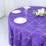 120inch Purple Round Polyester Tablecloth With Gold Foil Geometric Pattern