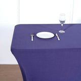 Purple Stretch Spandex Rectangle Tablecloth 8ft Wrinkle Free Fitted Table Cover