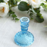 6 Pack Assorted Blue Diamond Pattern Glass Pillar Votive Candle Stands