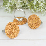 4 Pack | 2inch Natural Rustic Style Jute Rattan Metal Napkin Rings, Handmade Boho Chic Woven