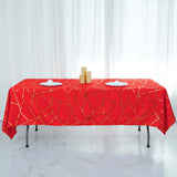 60"x102" Red Rectangle Polyester Tablecloth With Gold Foil Geometric Pattern