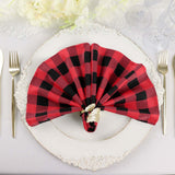 5 Pack | Black/Red Buffalo Plaid Cloth Dinner Napkins, Gingham Style | 15x15Inch