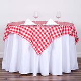 54"x54" White Red Buffalo Plaid Square Table Overlay, Checkered Gingham Polyester Table Overlay