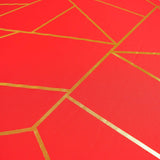 54"x54" Red Polyester Square Overlay With Gold Foil Geometric Pattern#whtbkgd