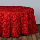 132inch Red Grandiose Rosette 3D Satin Round Tablecloth