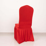 Red Ruffle Pleated Skirt Banquet Spandex Chair Slipcover, 1-Piece Stretch Fitted Chair Cover