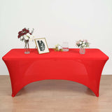 6ft Red Open Back Stretch Spandex Table Cover, Rectangular Fitted Tablecloth