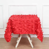 54" Red 3D Leaf Petal Taffeta Fabric Square Tablecloth