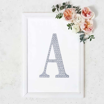 Decorative Rhinestone Alphabet "A" Letter Stickers, Glitter Adhesive Craft Letters Silver DIY Sparkle Embellishments 8"