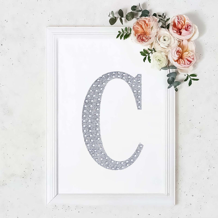 8 Inch Silver Decorative Rhinestone Alphabet Letter Stickers DIY Crafts - C