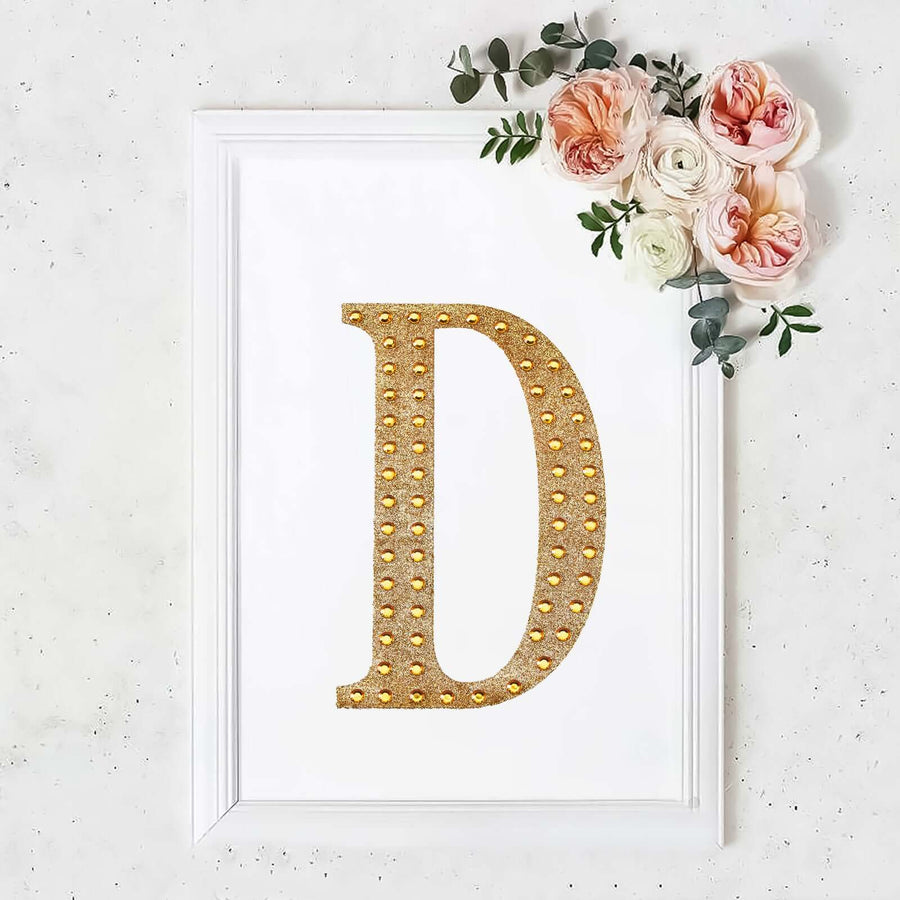 8inch Gold Decorative Rhinestone Alphabet Letter Stickers DIY Crafts - D