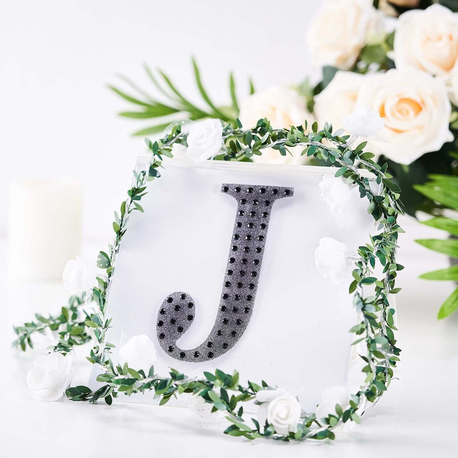 6inch Black Decorative Rhinestone Alphabet Letter Stickers DIY Crafts - J