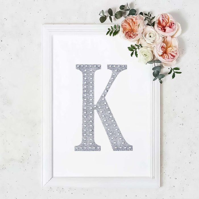 8 Inch Silver Decorative Rhinestone Alphabet Letter Stickers DIY Crafts - K