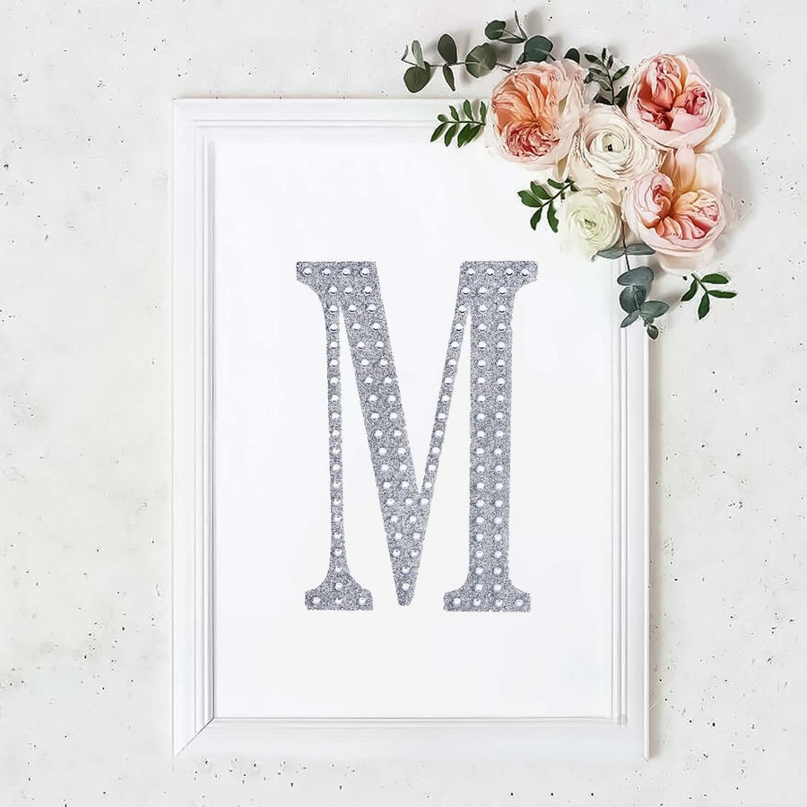 8inch Silver Decorative Rhinestone Alphabet Letter Stickers DIY Crafts - M