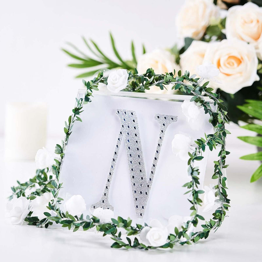 6 inch Silver Decorative Rhinestone Alphabet Letter Stickers DIY Crafts - N