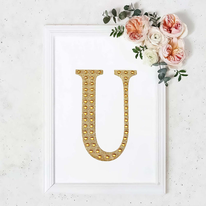 8inch Gold Decorative Rhinestone Alphabet Letter Stickers DIY Crafts - U