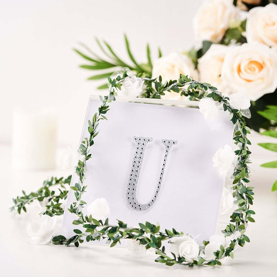 4Inch Silver Decorative Rhinestone Alphabet Letter Stickers DIY Crafts - U