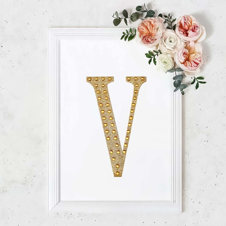 8inch Gold Decorative Rhinestone Alphabet Letter Stickers DIY Crafts - V