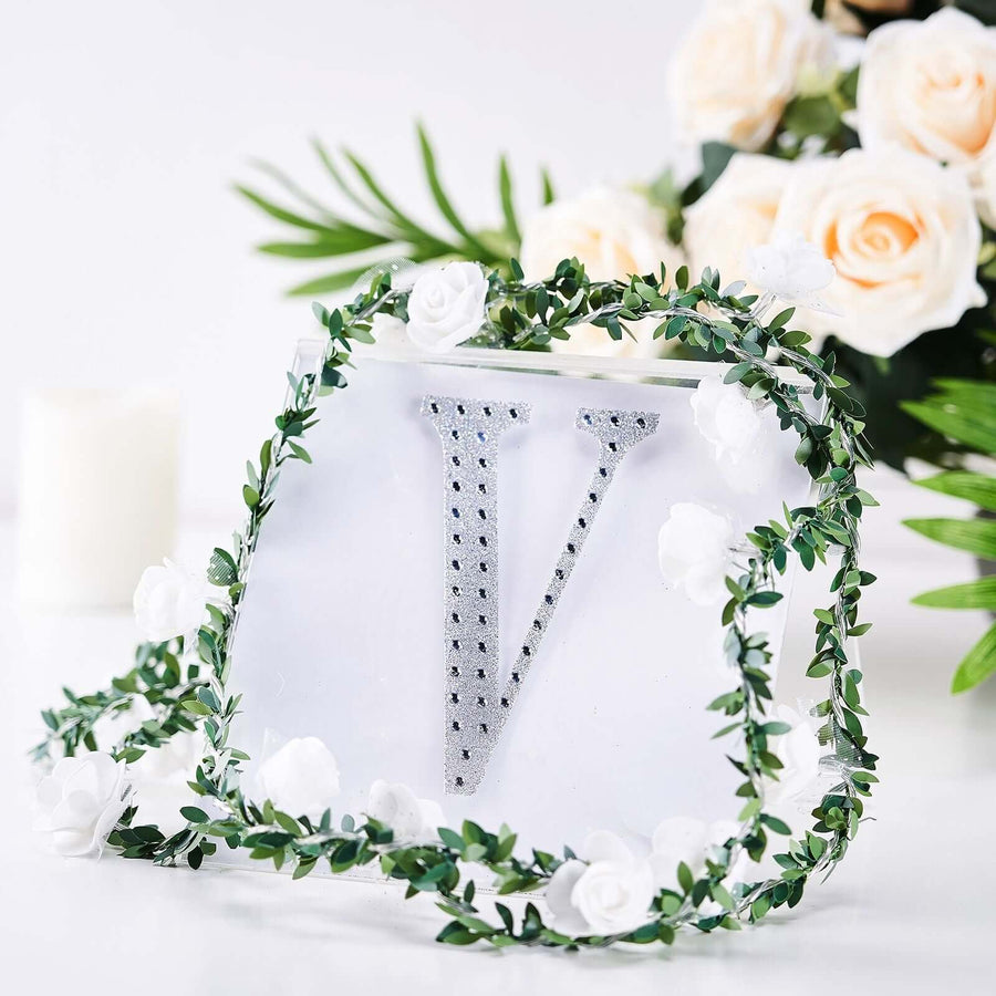 6 inch Silver Decorative Rhinestone Alphabet Letter Stickers DIY Crafts - V