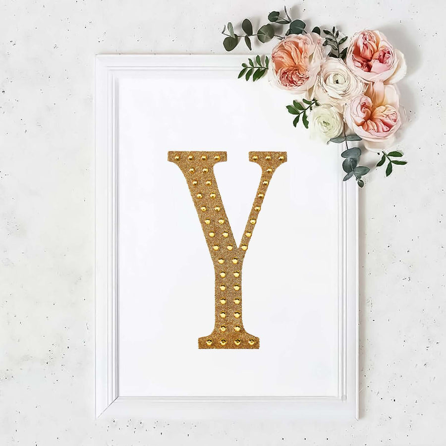 8inch Gold Decorative Rhinestone Alphabet Letter Stickers DIY Crafts - Y