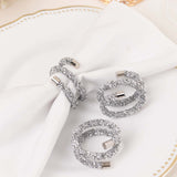 4 Pack Silver Rhinestone Swirl Napkin Rings, Sparkle Cloth Napkin Holders