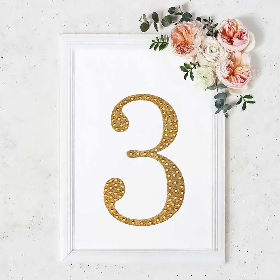 8 Inch | Gold Decorative Rhinestone Number Stickers DIY Crafts - 3