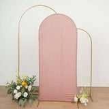 6ft Blush Rose Gold Shimmer Spandex Chiara Backdrop Stand Cover For Fitted Round Top Wedding Arch