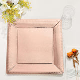 10 Pack | 13inch Rose Gold Textured Disposable Square Charger Plates