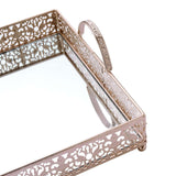 Fleur De Lis Rose Gold/Blush Metal Decorative Vanity Serving Tray with handles