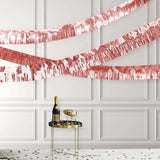 16ft Metallic Blush/Rose Gold Foil Tassel Fringe Backdrop Banner, Tinsel Garland Decor