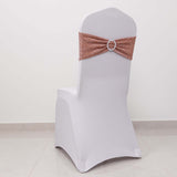 5 Pack Rose Gold Shimmer Tinsel Spandex Stretch Chair Sashes With Round Silver Rhinestone Chair