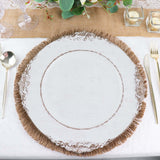 15inch Round Natural Rustic Burlap Jute Placemats Fringed Edges, Farmhouse Placemats with Trim