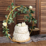 20inch Gold Round Metal Floral Hoop Cake Stand, Dessert Display Centerpiece Stand With Wooden Base