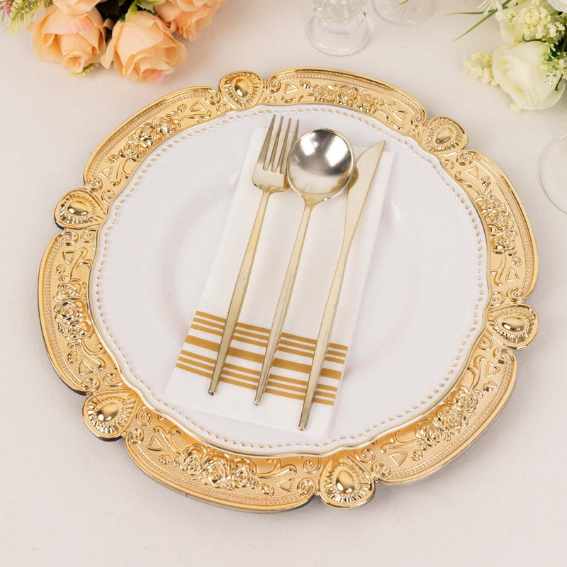Gold decorative charger plate with white dinnerware