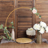 33Inch Gold Round Metal Floral Hoop Cake Stand, Dessert Display Centerpiece Stand With Wooden Base