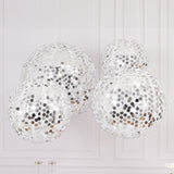 Set of 4 Glitter Silver Payette Sequin Hanging Lanterns, Large Decorative Round Foldable Fabric