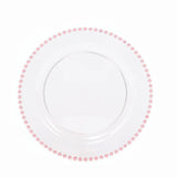 10 Pack Transparent Blush Plastic Party Plates with Beaded Rim, Round Disposable Dinner#whtbkgd