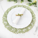 6-Pack Table Placemats Woven Fiber Design Sage Green Round - Disposable Mats for Dining and Events 15"