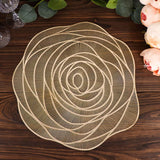 6 Pack Metallic Gold Round Vinyl Placemats, Washable Rose Flower Non Slip Dining Table Mats 15"