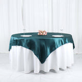 72"x72" Peacock Teal Satin Square Table Overlay