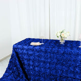 90" x 156" Royal Blue Grandiose Rosette 3D Satin Rectangle Tablecloth