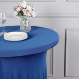 Royal Blue Round Heavy Duty Spandex Cocktail Table Cover With Natural Wavy Drapes